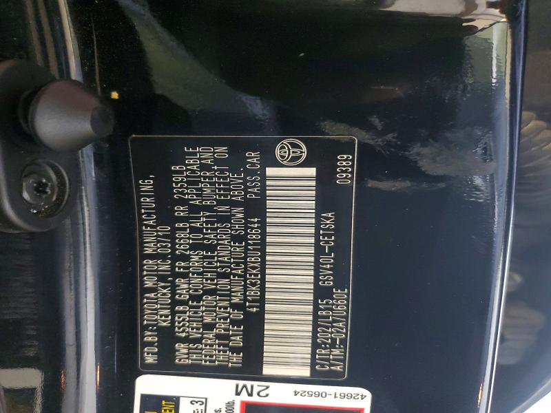 2011 Toyota Camry მანქანა იყიდება აუქციონზე, vin: 4T1BK3EKXBU118644, აუქციონის ნომერი: 59910836