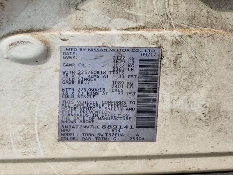 59321006 :رقم المزاد ، 5N1AT2MV7HC889141 vin ، 2017 Nissan Rogue مزاد بيع
