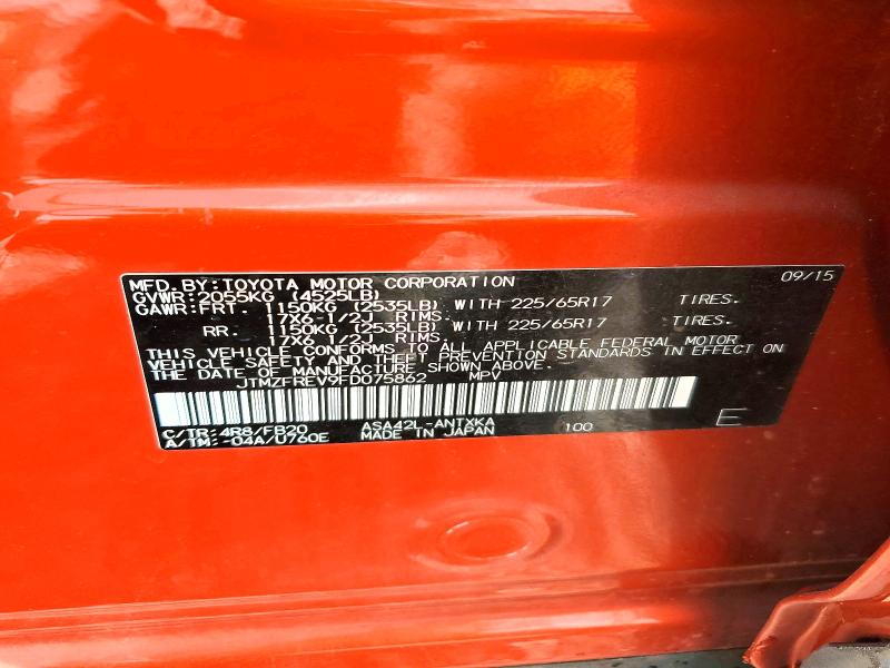 Aukcja sprzedaży 2015 Toyota Rav4, vin: JTMZFREV9FD075862, numer aukcji: 61494046