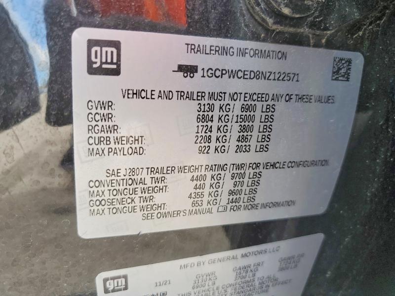 2022 Chevrolet Silverado Ltd მანქანა იყიდება აუქციონზე, vin: 1GCPWCED8NZ122571, აუქციონის ნომერი: 59864366