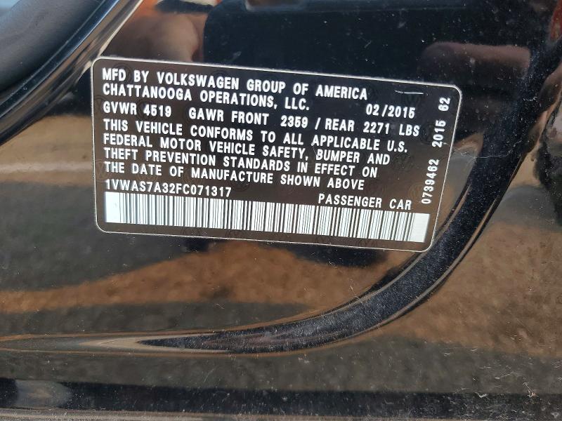 Aukcja sprzedaży 2015 Volkswagen Passat, vin: 1VWAS7A32FC071317, numer aukcji: 62692646