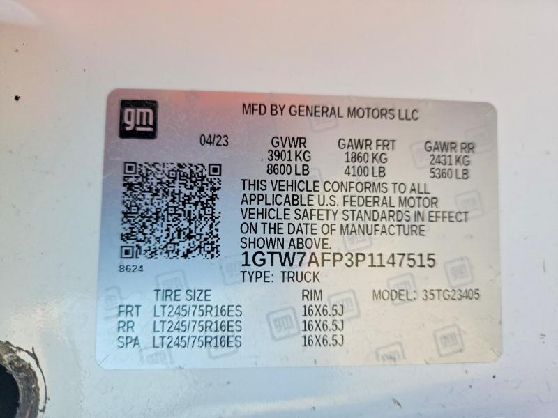 61915446 :رقم المزاد ، 1GTW7AFP3P1147515 vin ، 2023 Gmc Savana مزاد بيع