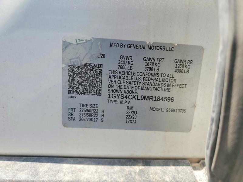 2021 Cadillac Escalade მანქანა იყიდება აუქციონზე, vin: 1GYS4CKL9MR184596, აუქციონის ნომერი: 61342606
