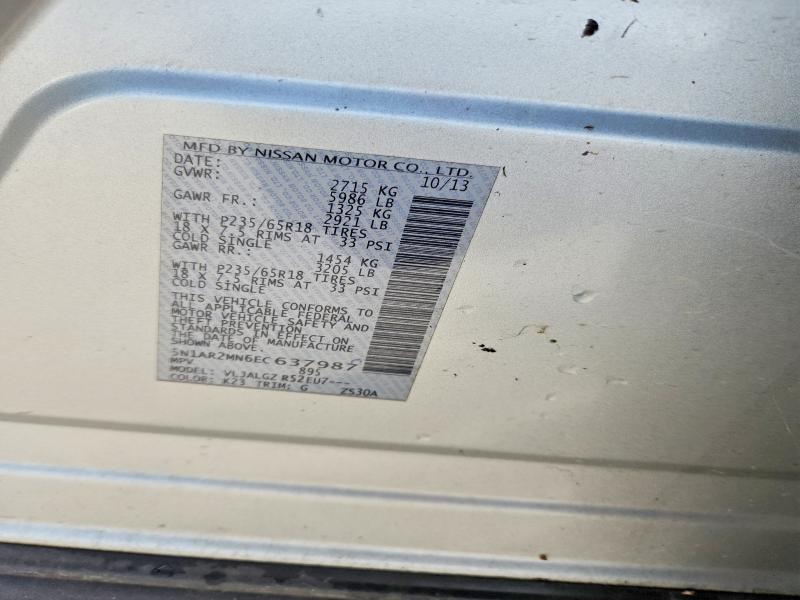 2014 Nissan Pathfinder მანქანა იყიდება აუქციონზე, vin: 5N1AR2MN6EC637987, აუქციონის ნომერი: 61784366