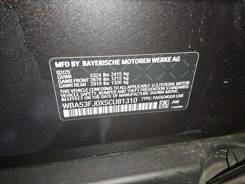Aukcja sprzedaży 2025 Bmw 530, vin: WBA53FJ0XSCU81310, numer aukcji: 62141436