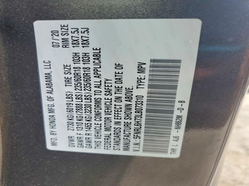 Aukcja sprzedaży 2020 Honda Odyssey, vin: 5FNRL6H73LB073310, numer aukcji: 60210356