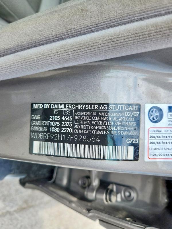 62998826 :رقم المزاد ، WDBRF92H17F928564 vin ، 2007 Mercedes-benz C مزاد بيع
