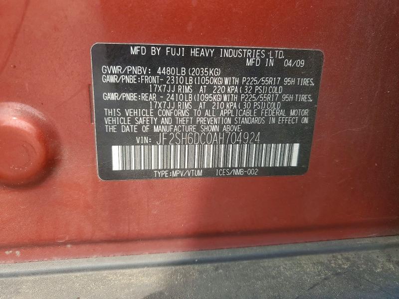 Продажа на аукционе авто 2010 Subaru Forester, vin: JF2SH6DC0AH704924, номер лота: 63192576