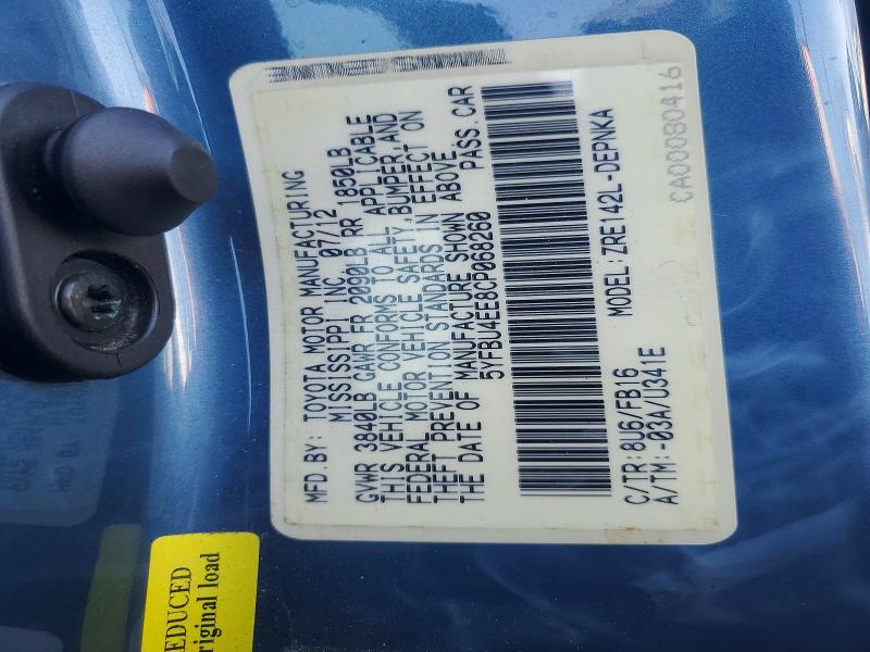 Aukcja sprzedaży 2012 Toyota Corolla, vin: 5YFBU4EE8CP068260, numer aukcji: 62525486