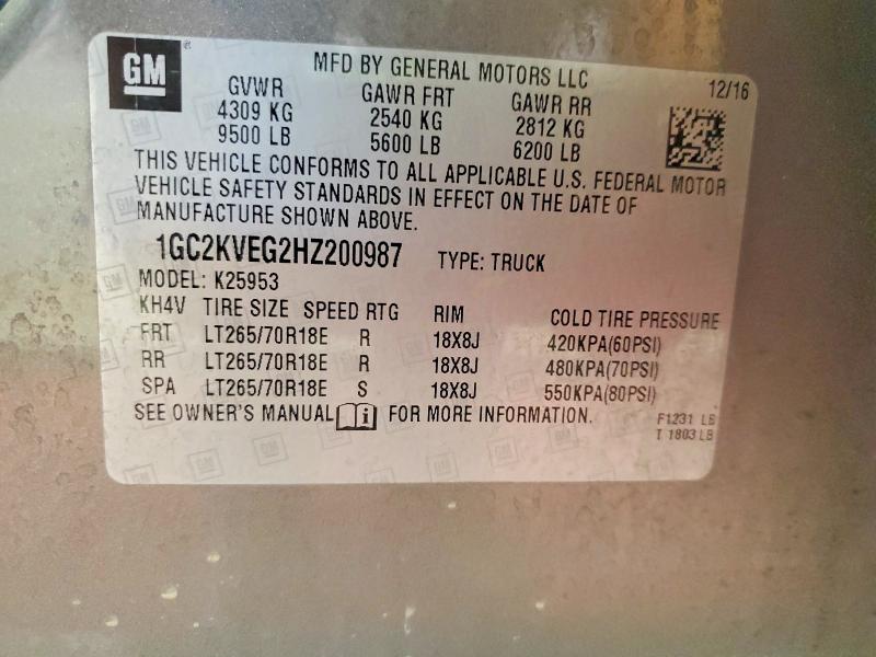 62428446 :رقم المزاد ، 1GC2KVEG2HZ200987 vin ، 2017 Chevrolet Silverado مزاد بيع