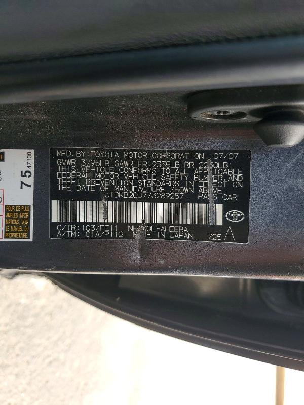Aukcja sprzedaży 2007 Toyota Prius, vin: JTDKB20U773289257, numer aukcji: 61510956