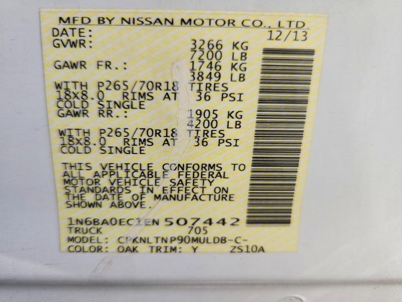 2014 Nissan Titan მანქანა იყიდება აუქციონზე, vin: 1N6BA0EC1EN507442, აუქციონის ნომერი: 61049466