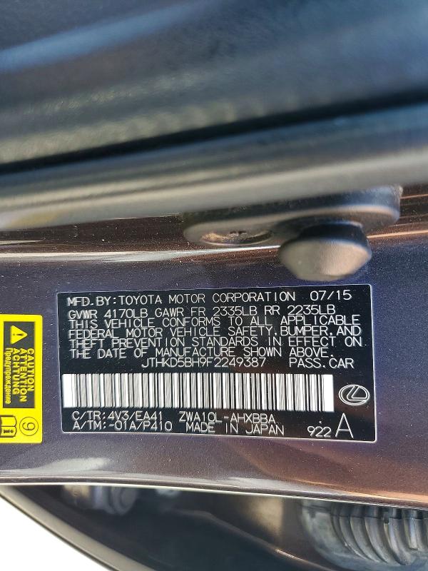 63199456 :رقم المزاد ، JTHKD5BH9F2249387 vin ، 2015 Lexus Ct مزاد بيع
