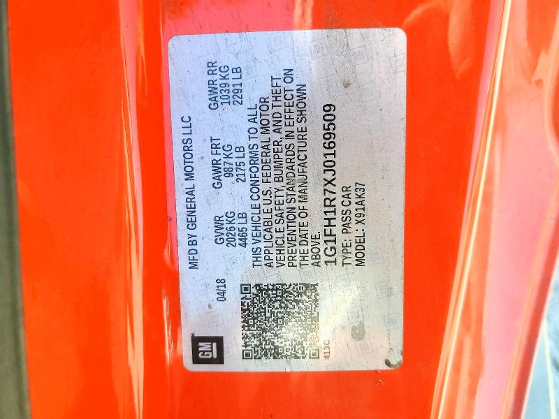 Aukcja sprzedaży 2018 Chevrolet Camaro, vin: 1G1FH1R7XJ0169509, numer aukcji: 60841316