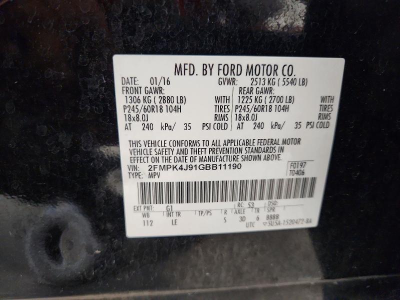 Продаж на аукціоні авто 2016 Ford Edge, vin: 2FMPK4J91GBB11190, номер лоту: 60514296