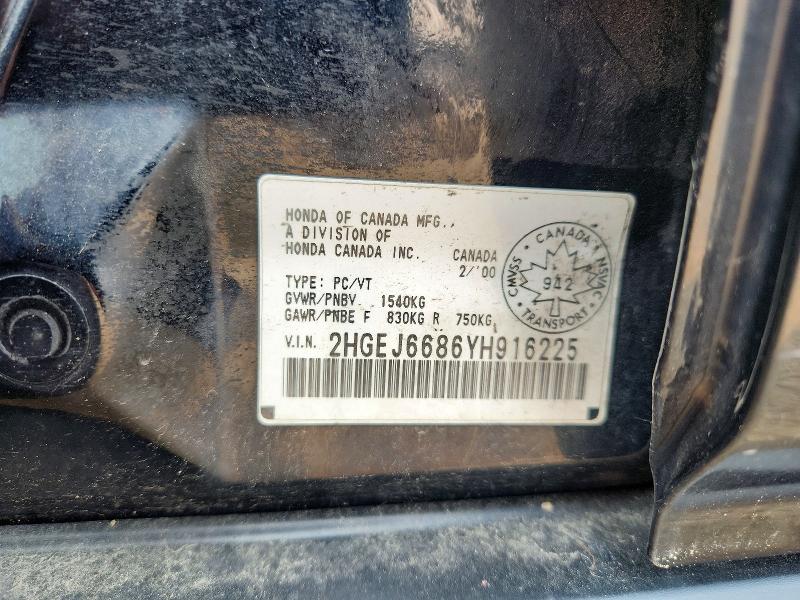 Aukcja sprzedaży 2000 Honda Civic, vin: 2HGEJ6686YH916225, numer aukcji: 61340116