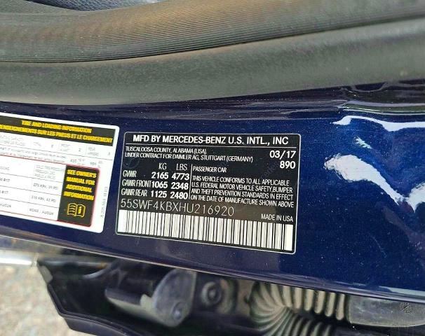 Продажа на аукционе авто 2017 Mercedes-benz C, vin: 55SWF4KBXHU216920, номер лота: 63327456