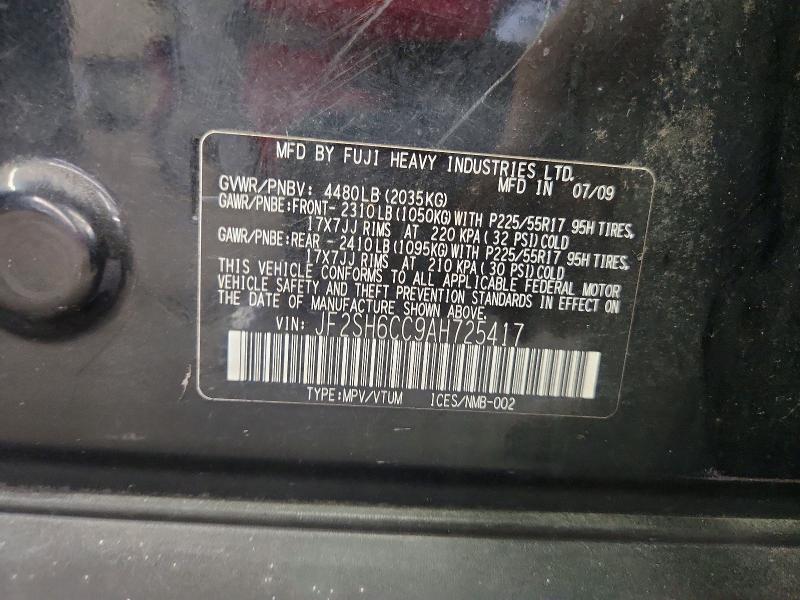 2010 Subaru Forester მანქანა იყიდება აუქციონზე, vin: JF2SH6CC9AH725417, აუქციონის ნომერი: 60688186