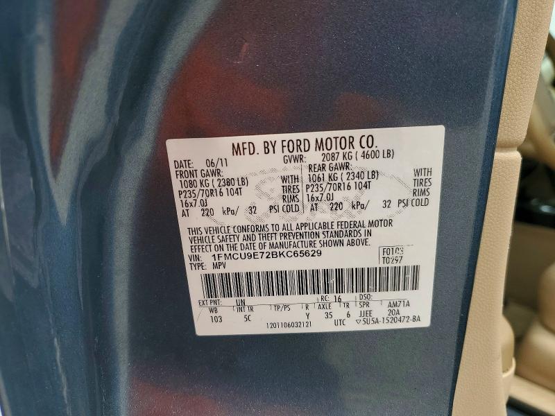 60867866 :رقم المزاد ، 1FMCU9E72BKC65629 vin ، 2011 Ford Escape مزاد بيع