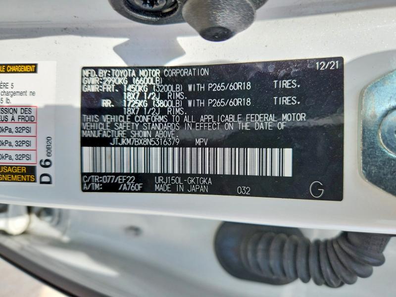 85459925 :رقم المزاد ، JTJKM7BX8N5316379 vin ، 2022 Lexus Gx مزاد بيع