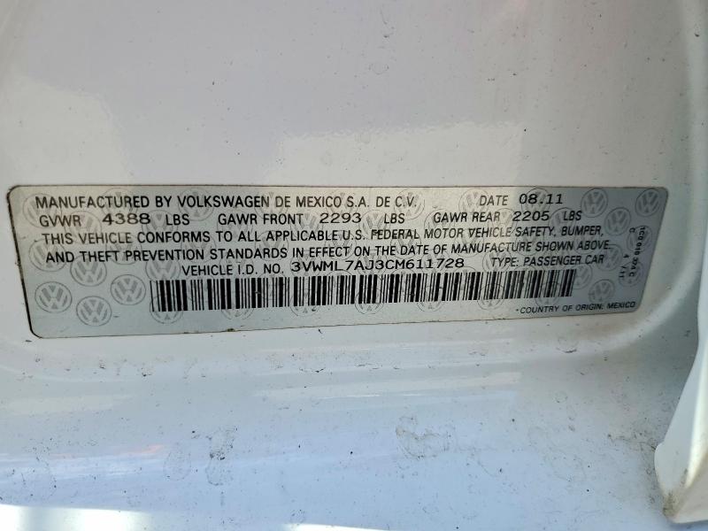 59294746 :رقم المزاد ، 3VWML7AJ3CM611728 vin ، 2012 Volkswagen Jetta مزاد بيع