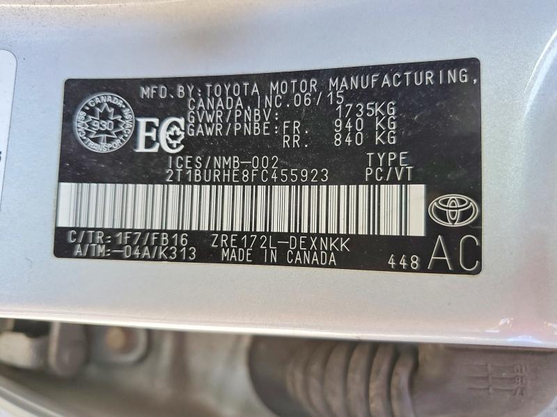 Продаж на аукціоні авто 2015 Toyota Corolla, vin: 2T1BURHE8FC455923, номер лоту: 62812896