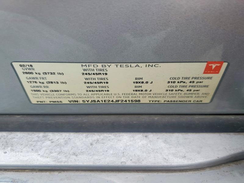 2018 Tesla Model S მანქანა იყიდება აუქციონზე, vin: 5YJSA1E24JF241598, აუქციონის ნომერი: 59959266