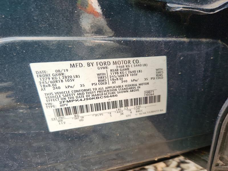 60969986 :رقم المزاد ، 2FMPK4J90KBC56486 vin ، 2019 Ford Edge مزاد بيع