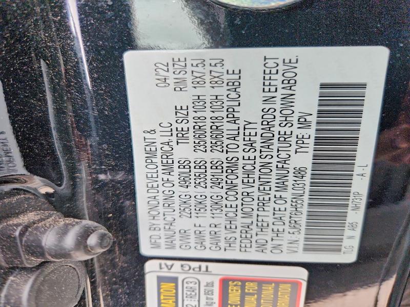 Aukcja sprzedaży 2022 Honda Cr-v, vin: 5J6RT6H55NL031486, numer aukcji: 61201886