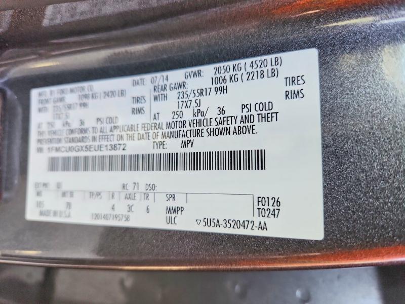 Продажа на аукционе авто 2014 Ford Escape, vin: 1FMCU0GX5EUE13872, номер лота: 60327606