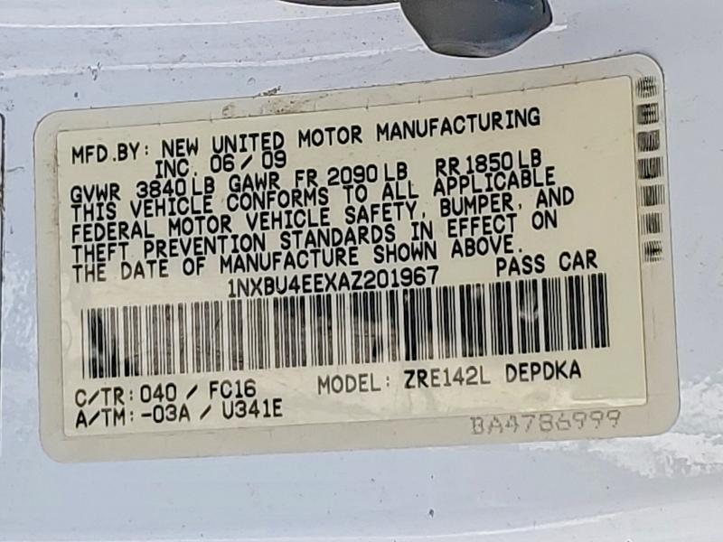 62069646 :رقم المزاد ، 1NXBU4EEXAZ201967 vin ، 2010 Toyota Corolla مزاد بيع