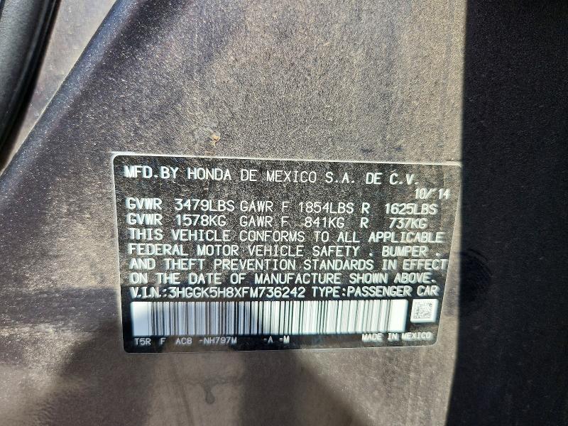 Aukcja sprzedaży 2015 Honda Fit, vin: 3HGGK5H8XFM736242, numer aukcji: 60089166