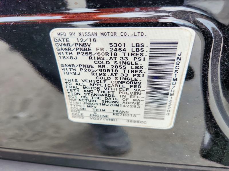 Aukcja sprzedaży 2017 Infiniti Qx70, vin: JN8CS1MU7HM142283, numer aukcji: 85459845