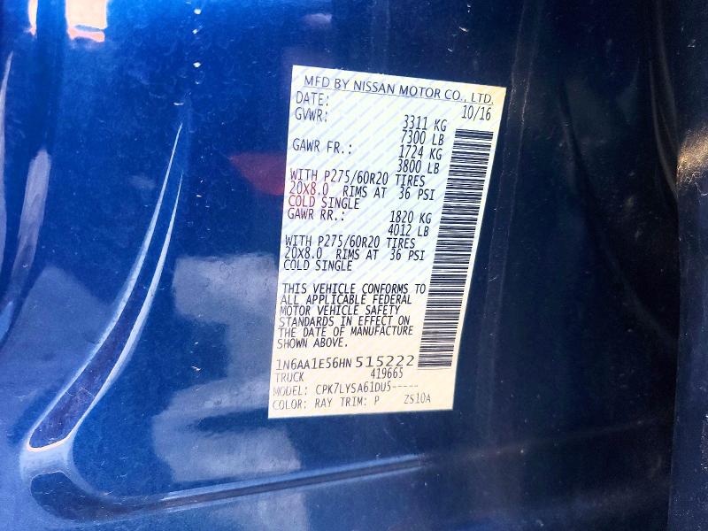 Продаж на аукціоні авто 2017 Nissan Titan, vin: 1N6AA1E56HN515222, номер лоту: 60973926