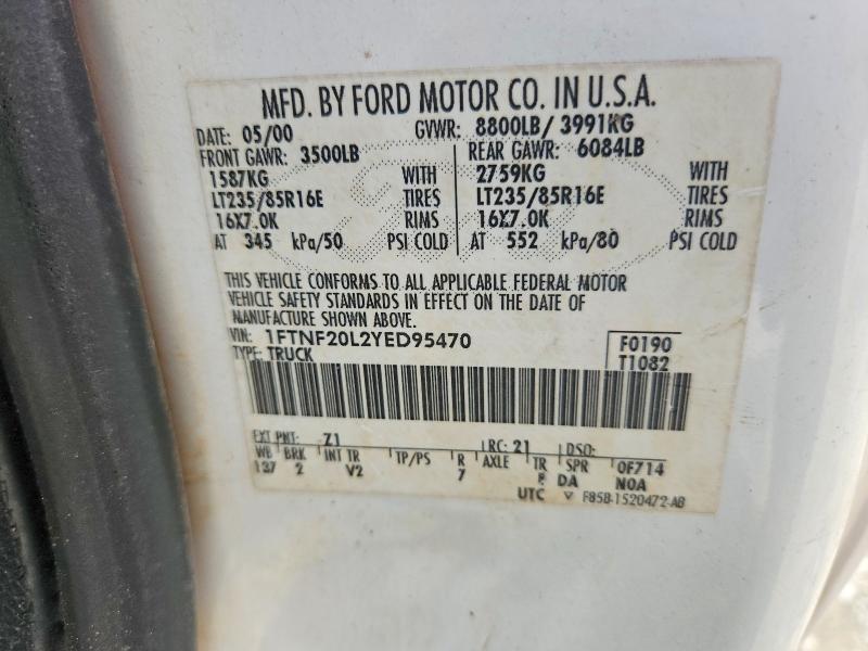 62426556 :رقم المزاد ، 1FTNF20L2YED95470 vin ، 2000 Ford F250 مزاد بيع