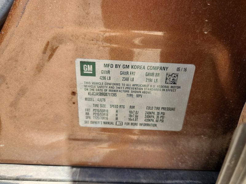 60848626 :رقم المزاد ، KL4CJASB9GB711395 vin ، 2016 Buick Encore مزاد بيع
