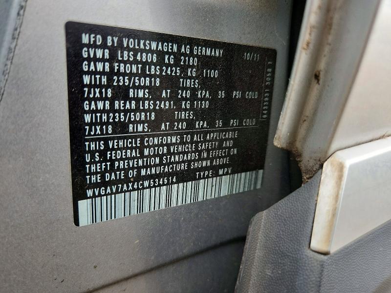 2012 Volkswagen Tiguan მანქანა იყიდება აუქციონზე, vin: WVGAV7AX4CW534514, აუქციონის ნომერი: 59731556
