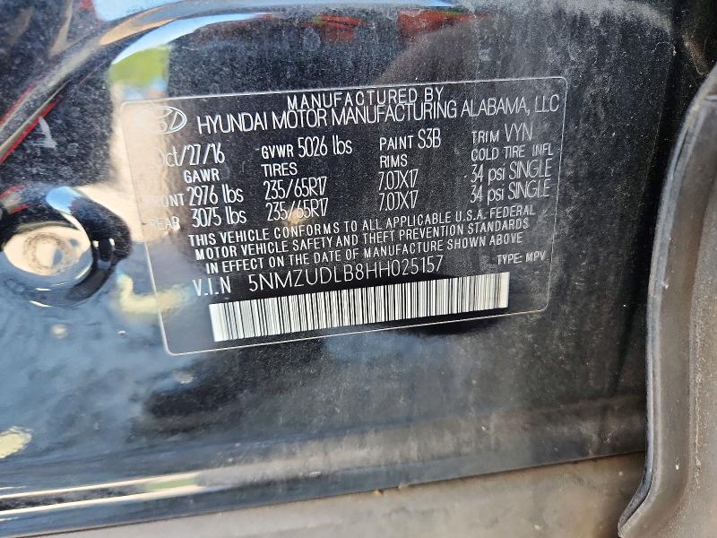 61090736 :رقم المزاد ، 5NMZUDLB8HH025157 vin ، 2017 Hyundai Santa Fe Sport مزاد بيع