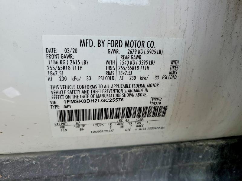 2020 Ford Explorer მანქანა იყიდება აუქციონზე, vin: 1FMSK8DH2LGC25576, აუქციონის ნომერი: 59852086