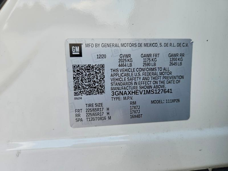 59378946 :رقم المزاد ، 3GNAXHEV1MS127641 vin ، 2021 Chevrolet Equinox مزاد بيع
