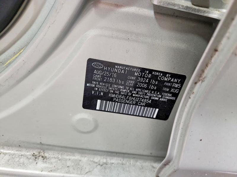 61520016 :رقم المزاد ، KMHD84LF6HU274854 vin ، 2017 Hyundai Elantra مزاد بيع