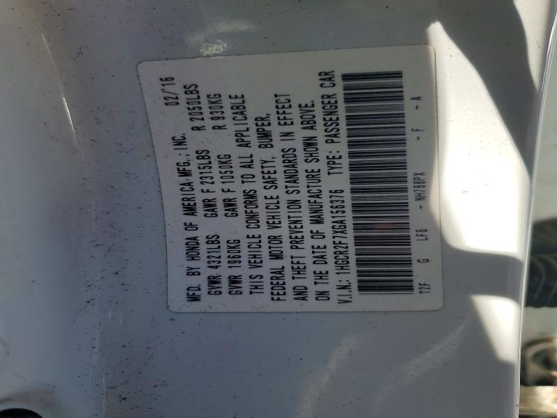 Продаж на аукціоні авто 2016 Honda Accord, vin: 1HGCR2F7XGA156376, номер лоту: 59733706