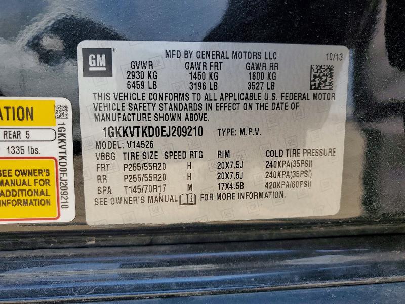 62040956 :رقم المزاد ، 1GKKVTKD0EJ209210 vin ، 2014 Gmc Acadia مزاد بيع