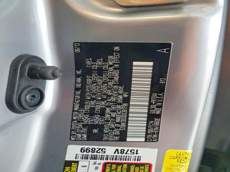 59686796 :رقم المزاد ، 5TDKK3DC6DS381798 vin ، 2013 Toyota Sienna مزاد بيع