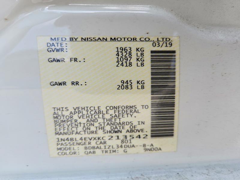 Продажа на аукционе авто 2019 Nissan Altima, vin: 1N4BL4EVXKC213542, номер лота: 61681966
