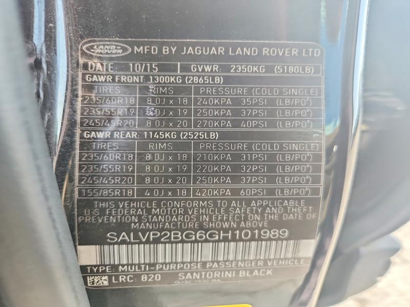 59781916 :رقم المزاد ، SALVP2BG6GH101989 vin ، 2016 Land Rover Range Rover Evoque مزاد بيع