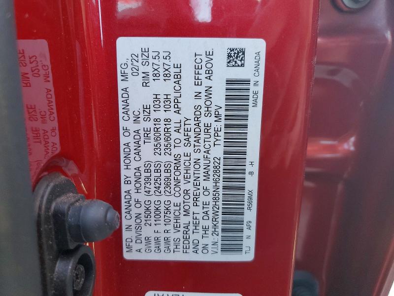 2022 Honda Cr-v მანქანა იყიდება აუქციონზე, vin: 2HKRW2H85NH628822, აუქციონის ნომერი: 59890886
