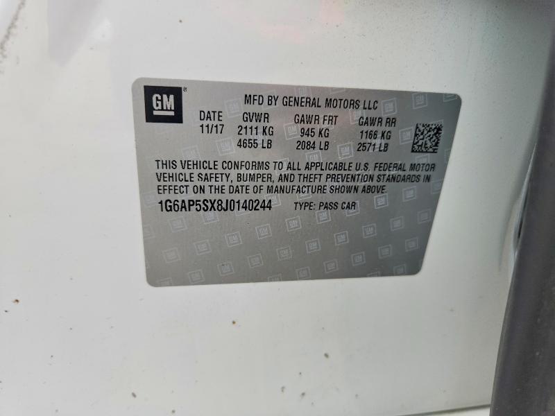 Aukcja sprzedaży 2018 Cadillac Cts, vin: 1G6AP5SX8J0140244, numer aukcji: 61408556