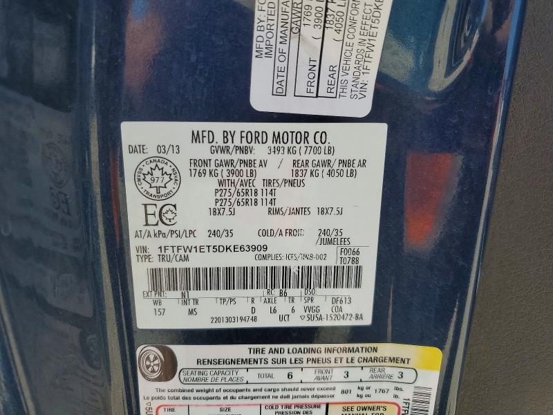 Auction sale of the 2013 Ford F150, vin: 1FTFW1ET5DKE63909, lot number: 61297356