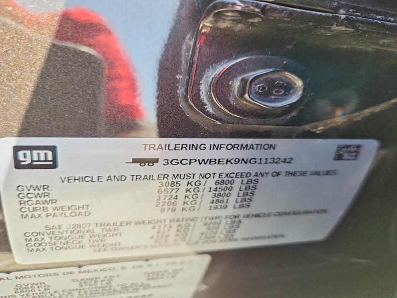 Продаж на аукціоні авто 2022 Chevrolet Silverado Ltd, vin: 3GCPWBEK9NG113242, номер лоту: 61105636